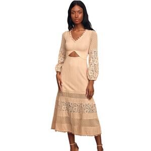 Lulus Modern Menagerie Blush Lace Cotton Cutout Long Sleeve
Midi Dress XL NWT